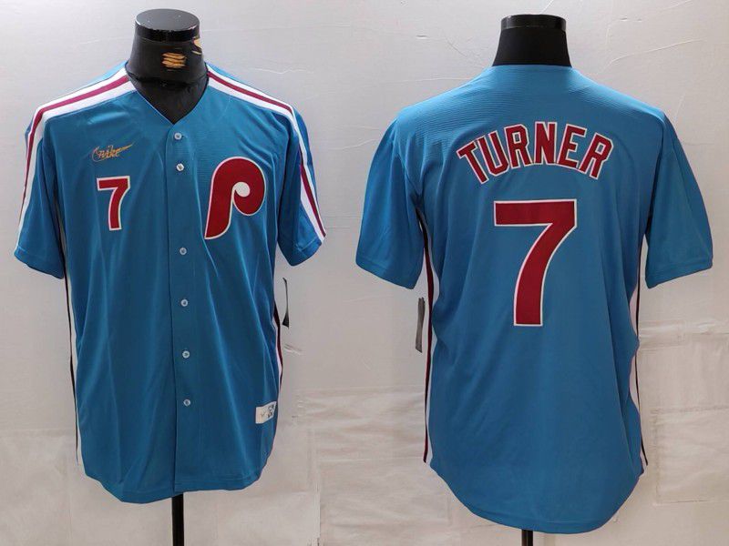 Men Philadelphia Phillies #7 Turner Blue Throwback 2024 Nike MLB Jersey style 4->cleveland indians->MLB Jersey